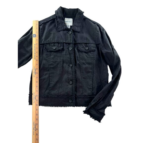 Tommy Bahama Two Palms Linen Button Front Jacket S Black Raw Edge Cropped - Picture 5 of 8